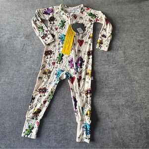 Suttons Buttons size 6-12 months Bamboo Colorful Robot Print One Piece Zippy